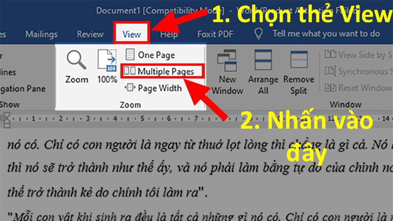 Chọn thẻ View  Đi đến phần Zoom  Chọn Multiple Pages